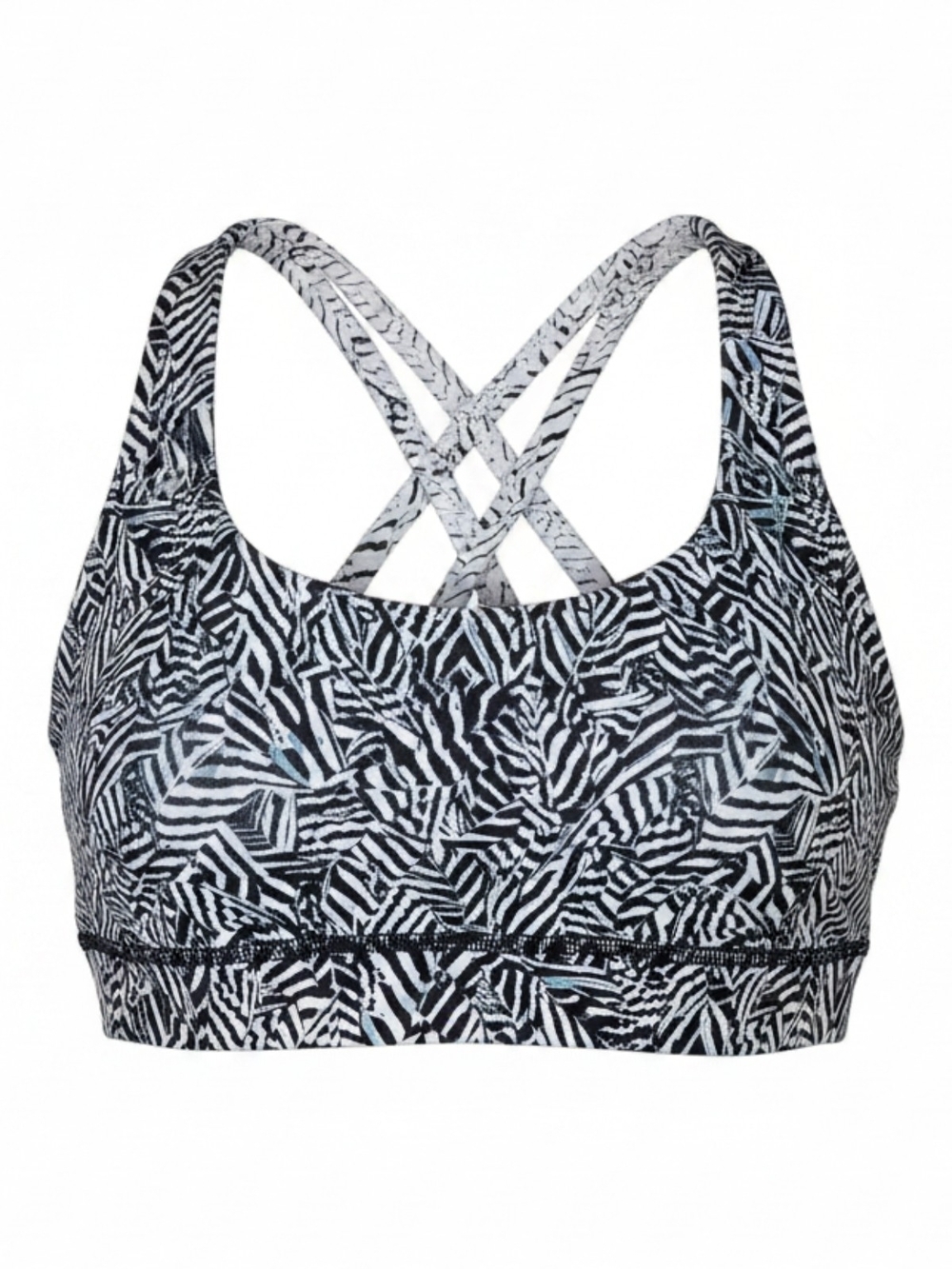 Lululemon Energy Bra Zebra Print Strappy Sports Bra Black Blue Size 4